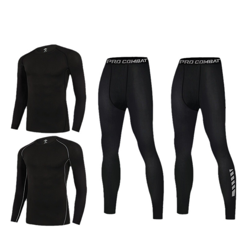 Quick-drying tights men's sports thermal underwear suit autumn and winter running fitness basketball high elastic training clothes leggings