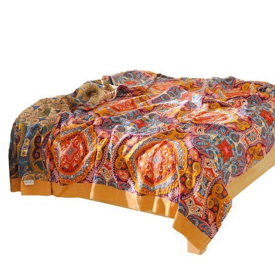 Thangka Ethnic Style Five-Layer Cotton Gauze Towel Quilt Single Double Summer Air Conditioning Summer Cool Quilt Nap Blanket Bed Cover Blanket