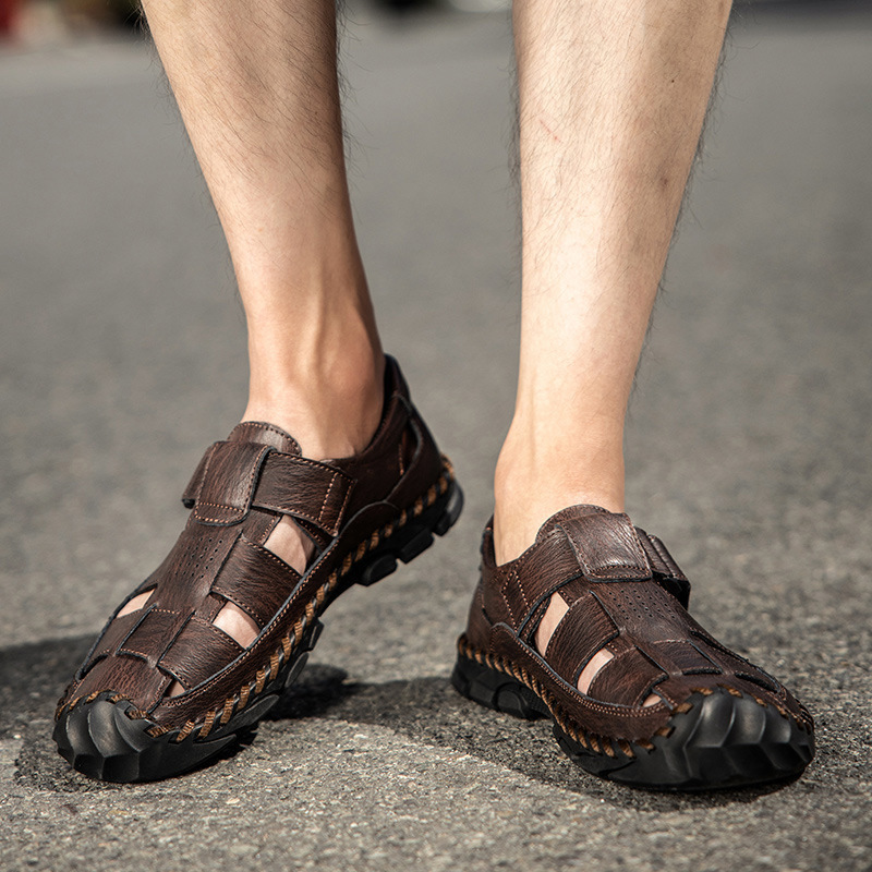 Popular Cross-border Foreign Trade Large-size Sandals 2026 New Casual Trendy Closed-toe Genuine Leather Slip-on Men's_voghion.com