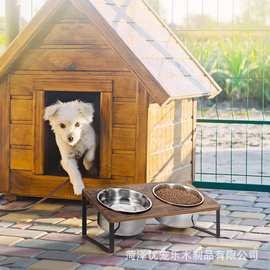 铁木结合宠物碗架双碗高脚猫咪保护颈椎碗架木质猫狗饮水喂食盆架