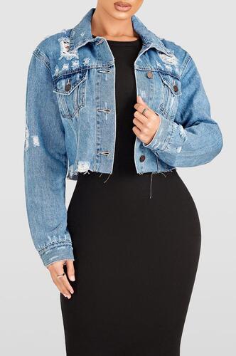 Alibaba.com Amazon Wish Independent Station New Casual Frayed Denim Jacket Women Short Sleeve Slim Fit
