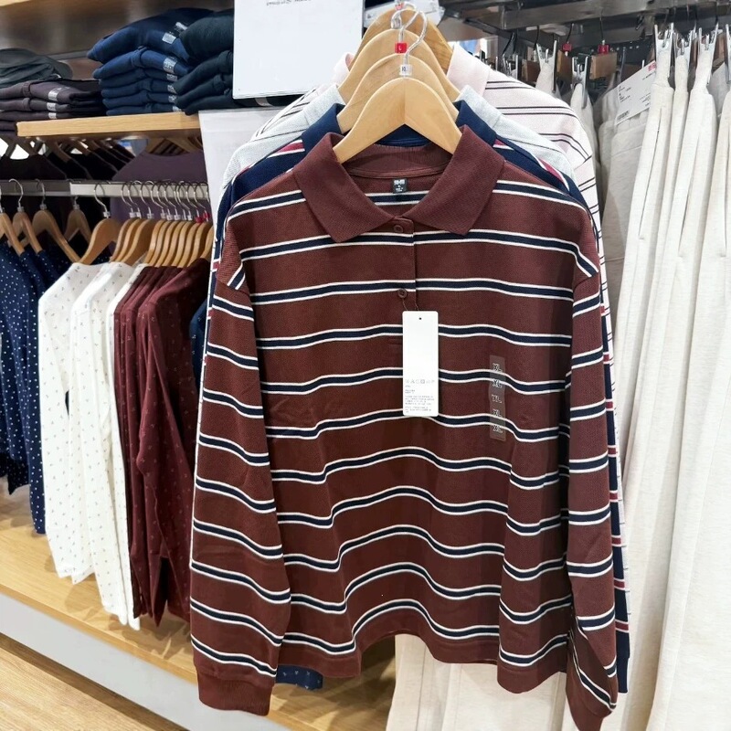 Striped POLO shirt/long-sleeve women's T-shirt 26 autumn new style turn-down collar top casual tee base shirt 489061