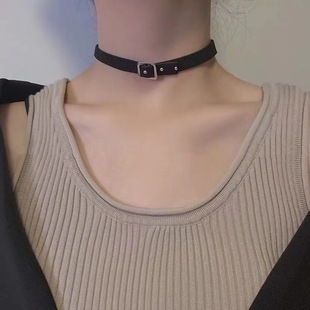 Black Leather Rope Collar Clavicle Chain Women's Neck Strap Simple Elegant High-End Neck Accessories Neck Chain Necklace Ins Trend