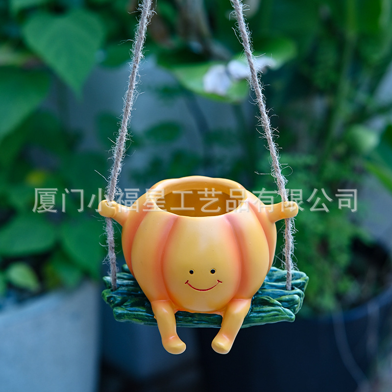 Nuevas macetas de columpio lindo transfronterizas que cuelgan plantas sonrientes, macetas creativas carnosas, macetas de jardín al aire libre, macetas de jardín
