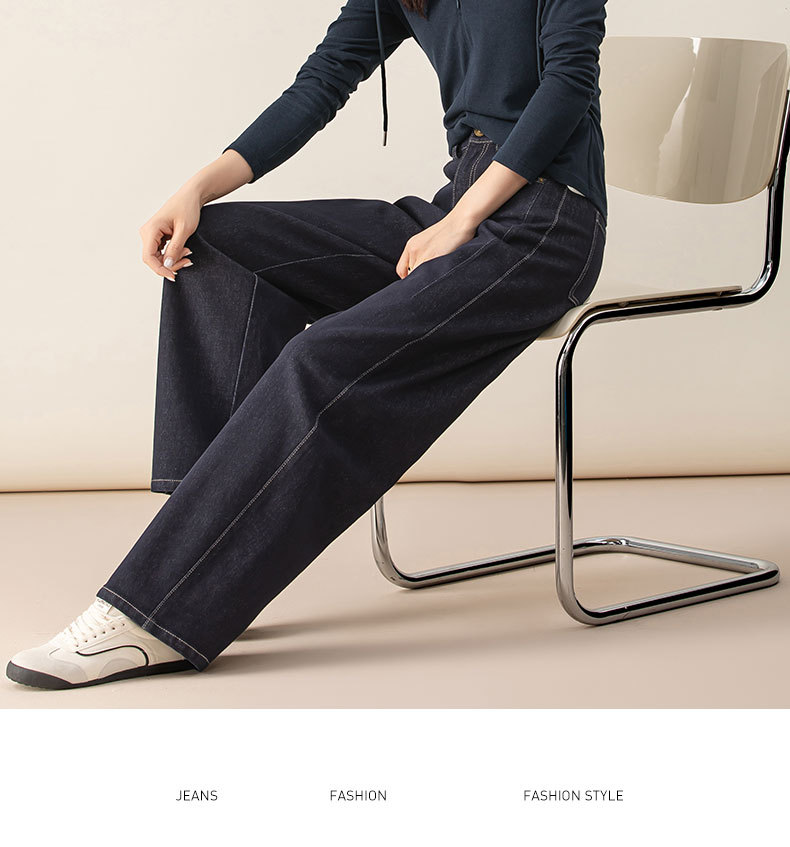 Quần jean nữ ống rộng cạp cao dáng chuối phong cách retro — màu xanh denim chi tiết 19