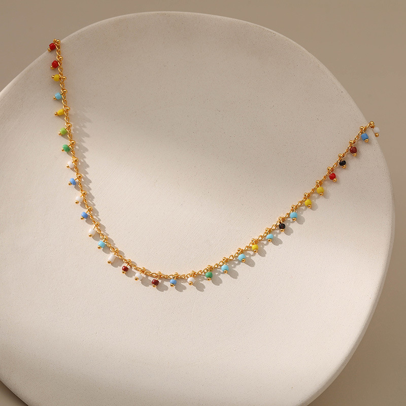 Colorful Pattern Women'S Gender Vacation Colorful Beaded Copper Plating 18k Gold Plated Necklace