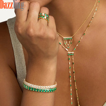 欧美长链条梯方锆石吊坠项链女时尚高级感镶钻链条外贸新品现货