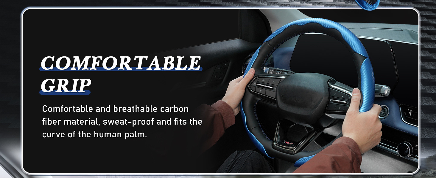 Cross-border car carbon fiber steering wheel cover three-piece non-slip wear-resistant butterfly wing design sports wind buckle