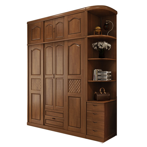 现代简约新中式实木衣柜对开双门组装储物柜四门推拉可加顶大衣橱