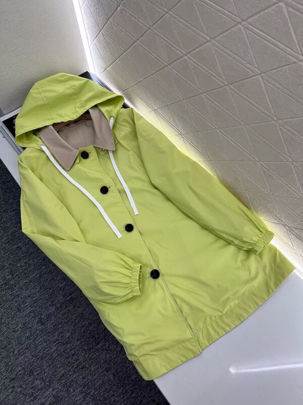 Nanyou Women's M Home 25 早春の新作ファッショナブルで多用途なリバーシブルスプライシングフード付きウインドブレーカーミドル丈ジャケット|undefined
