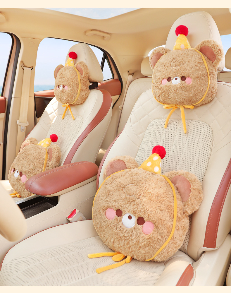 Car Headrest Waist Cartoon Car Seat Pillow Neck Pillow Cute Plush Car Rear Seat Backrest Waist Pad