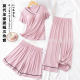 Spring and Summer New V-neck Home Clothes Set Women's Short Sleeve Shorts with Chest Pad Capri Pants Three-piece Pajamas Set