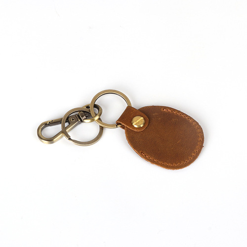 Manufacturer genuine leather crazy horse leather keychain elevator access control card holder creative gift hardware buckle wholesale leather goods