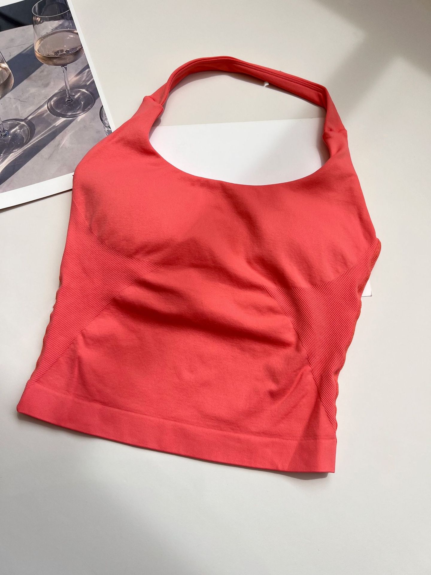 Transfronteriza versión de la patria DF cuello cuadrado chaleco de cuello colgante de tres capas con almohadilla de pecho alta elástica hermosa espalda ajustada sin costuras ropa de yoga de fitness