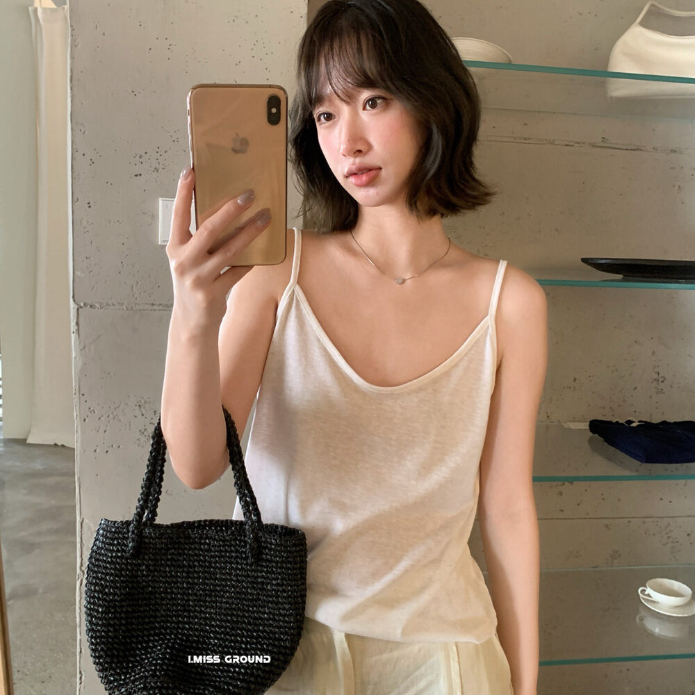 Áo hai dây V  nữ chất liệu Lyocell mềm mại, phong cách Hàn Quốc, mặc trong hoặc ngoài, không tay — màu đen, Xanh nước biển, Dưa lưới, Hồng cam
