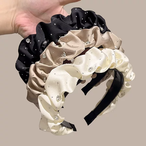 Zhao Lusi Same Style Black Hair Band Folding High Cranial Top Flash Diamond French Hair Bundles Retro Face Wash Hair Band Net Red Hair Card