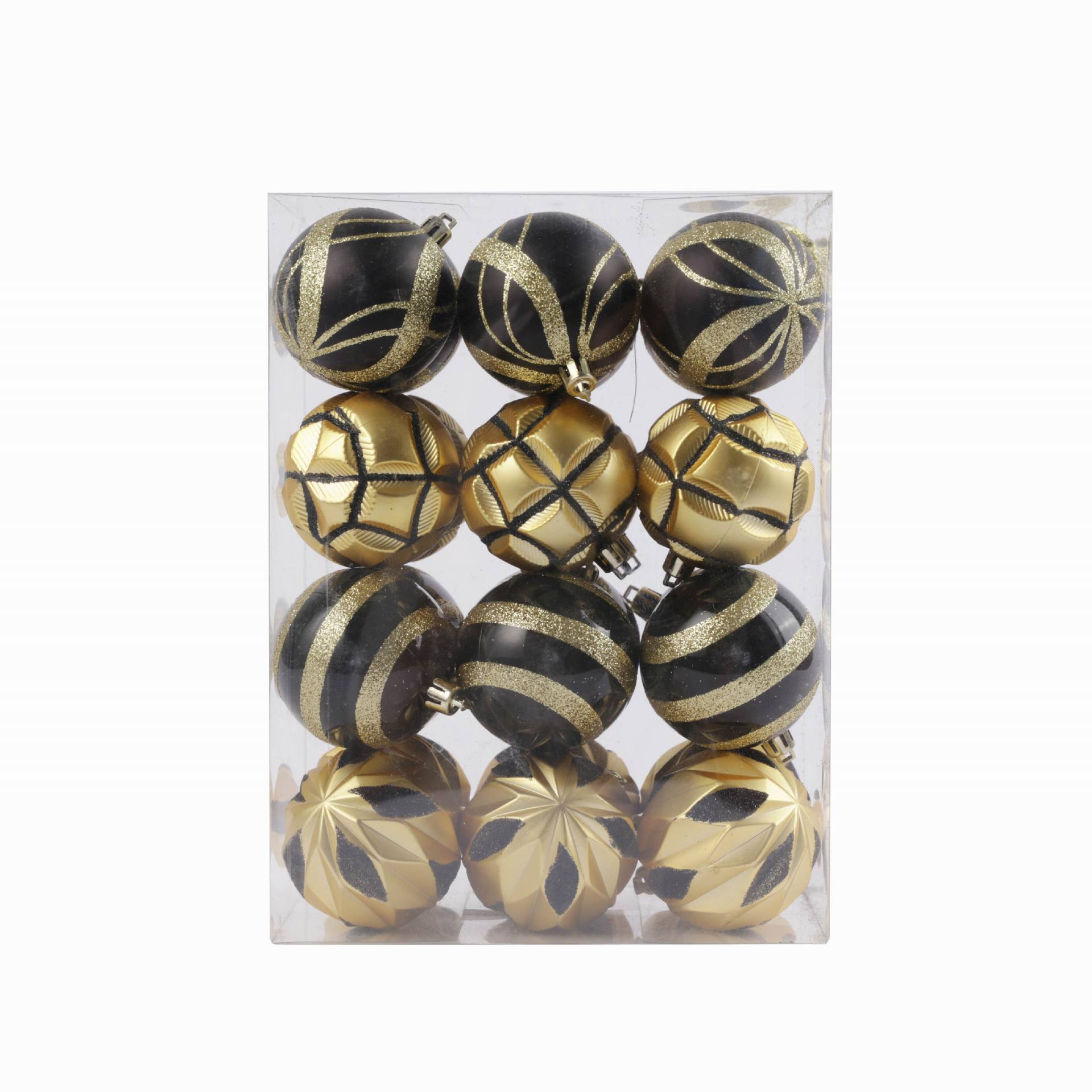 Bola de Navidad Juego de 6cm 24 Juego de oro negro en forma especial Juego de adornos de árbol de Navidad Bola de decoración de atmósfera de centro comercial de plata negra