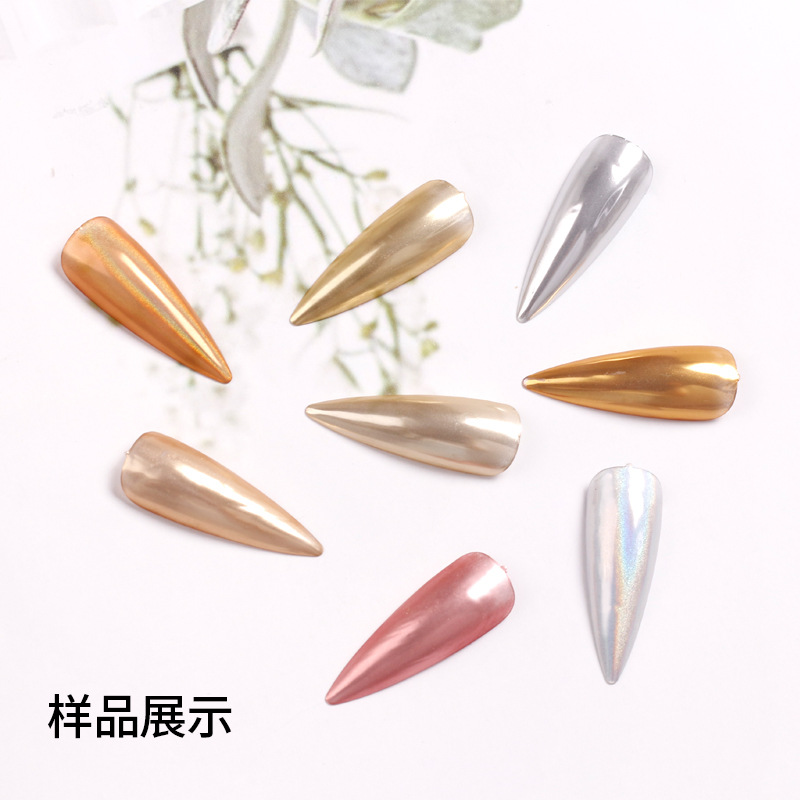 Japonés Super brillante polvo de uñas espejo de harina de titanio polvo de oro transfronterizo nuevo clavo sólido espejo mágico en polvo caja Flip transparente