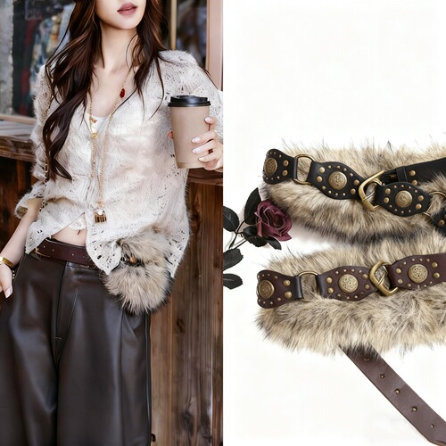 Retro Street Bohemian Western Tribe Instagram Individual Minority Design Sense Versatile Spicy Girl Plush Splicing Belt