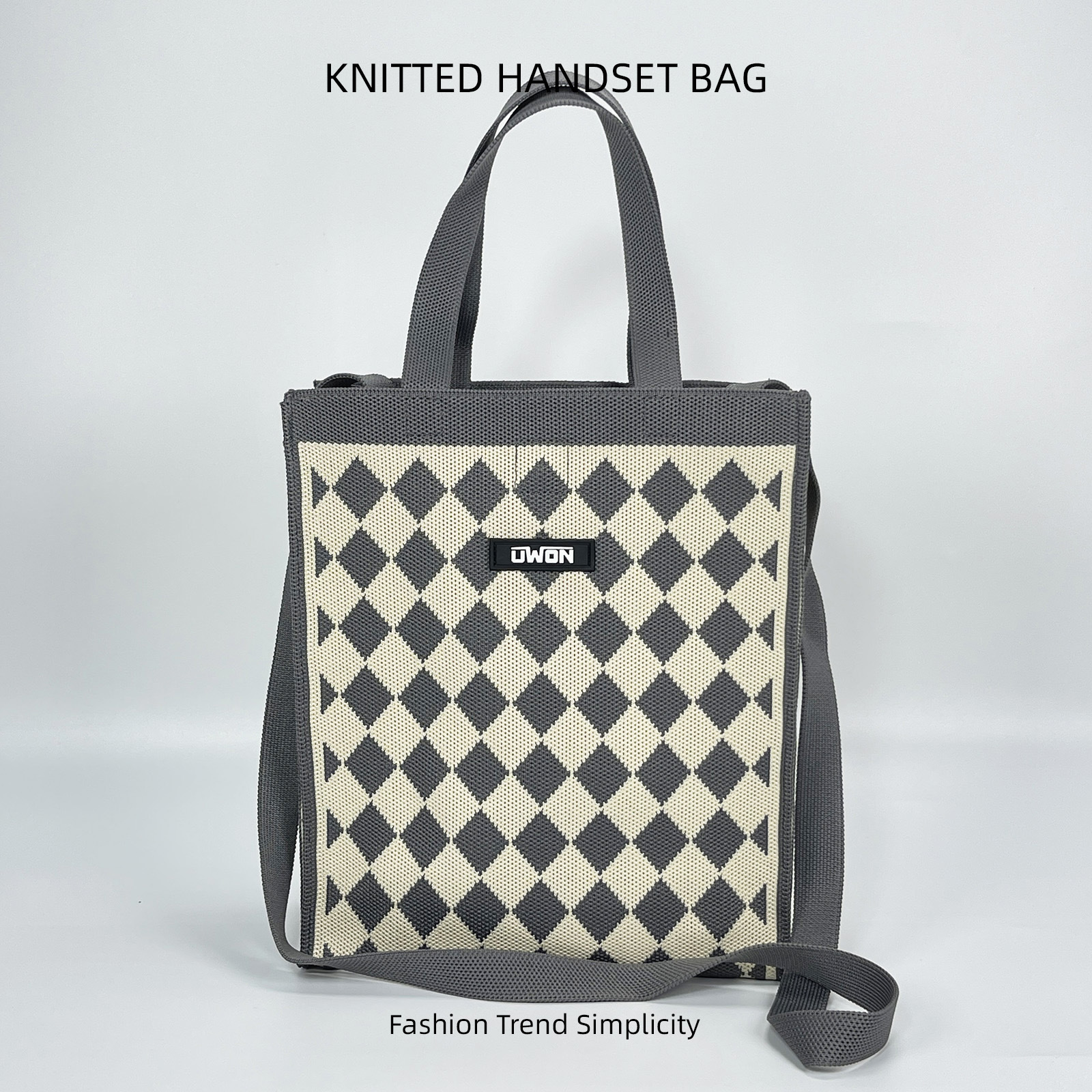 Nuevo bolso de hombro de punto de rombo en blanco y negro, bolso de mensajero de viaje de gran capacidad casual coreano, bolso cuadrado pequeño