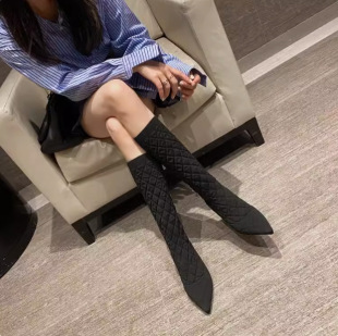 2025 Niche Slimming Pointed-Toe Long Boots for Women, Over-The-Knee Stiletto High-Heeled Boots, Woolen Mid-Calf Boots, Slim Boots