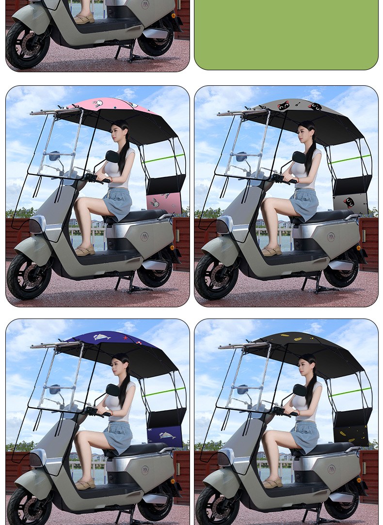 Folding Canopy for Electric Vehicles, Sunshade and Rain Cover with Large Windows, No Assembly Required, Ready to Use, Cross-Border Supply