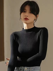 黑色半高领针织衫毛衣韩版女2025秋冬新款打底衫内搭修身上衣外穿