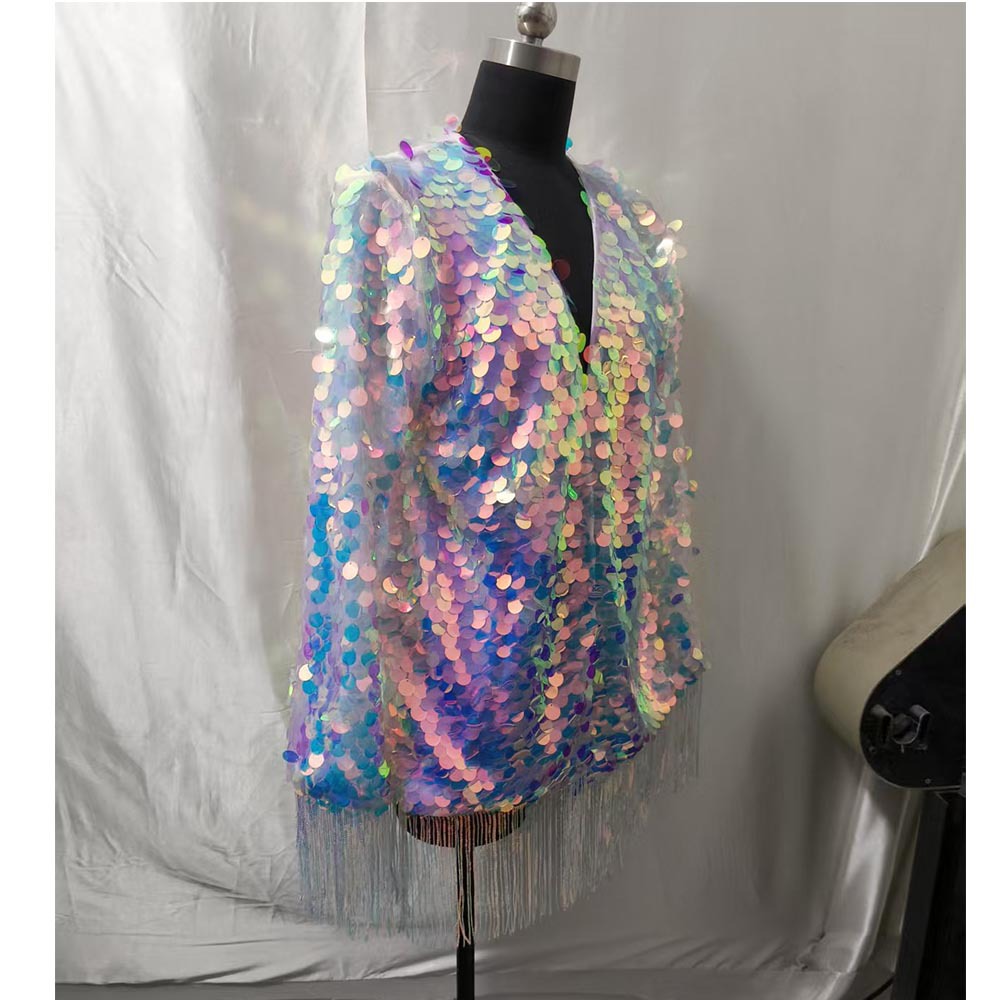 Chaqueta Corta de Punto con Lentejuelas y Flecos de Poliéster para Vacaciones image 3