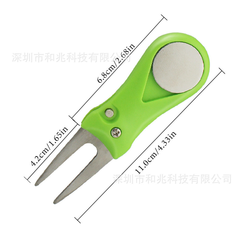 高尔夫果岭叉可折叠配磁性马克金属球位标多功能弹出式修复叉铲草|undefined