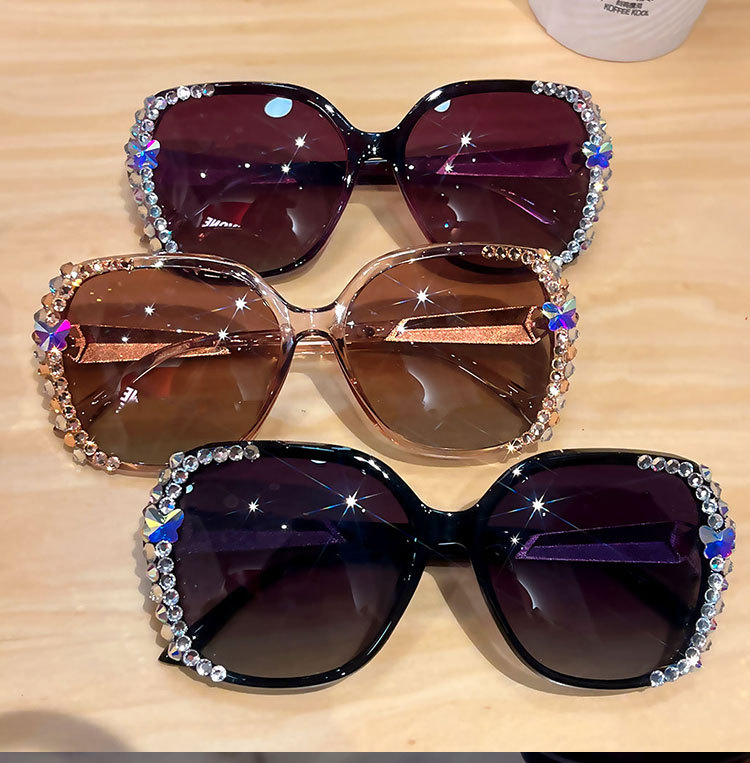 Sunglasses Classification Pc Lens Material Elegant Oval Pc Oval Frame Diamond Frameless Women's Sunglasses