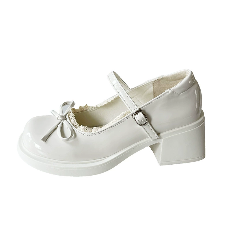 Summer retro high-heeled shoes with bow, bright catchy style