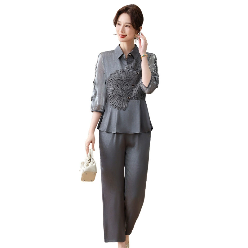 Мама весна маленький ароматный набор женский 2025 новый блузка топ среднего и пожилого возраста весенняя и осенняя рубашка модный набор из двух частей