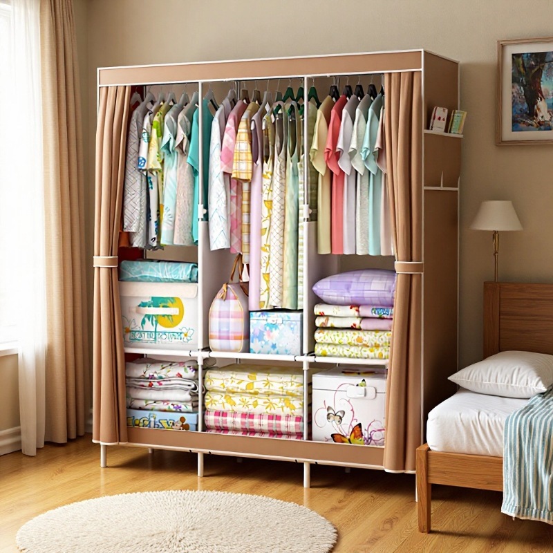 Yaruifan Reinforced Simple Fabric Wardrobe Storage Closet Dustproof Wardrobe Dormitory Steel Frame Reinforced Combination Simple Modern