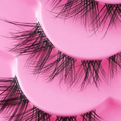 跨境款5D水貂絨假睫毛狐系斜飛一片式眼睫毛透明梗平度假睫毛工廠