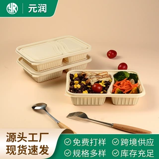 一次性饭盒定制长方形双格外卖打包盒加厚便当盒可降解轻食餐盒