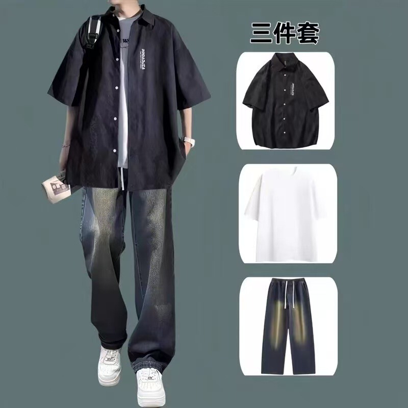 Summer Boys Wear suit Matching Pants T-shirt Women's Short-sleeved Shirt Fashion Wear suit Two-piece Three-piece Set
