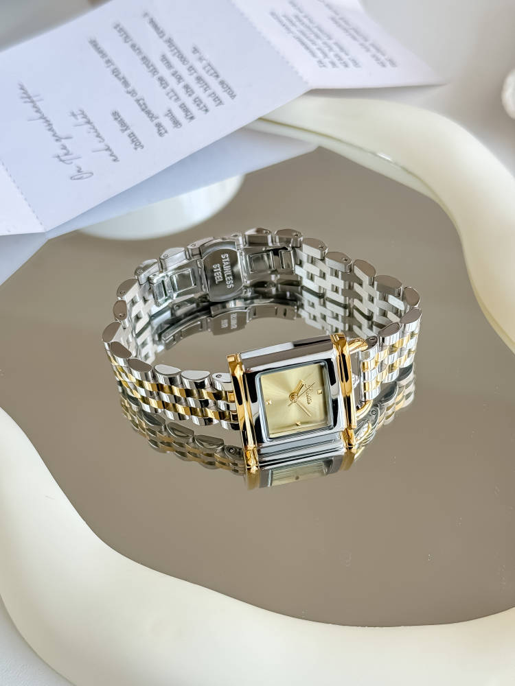 Butterfly Double Snap Buckle Style Square Dial Shape Business Solid Color Butterfly Double Snap Quartz Watch