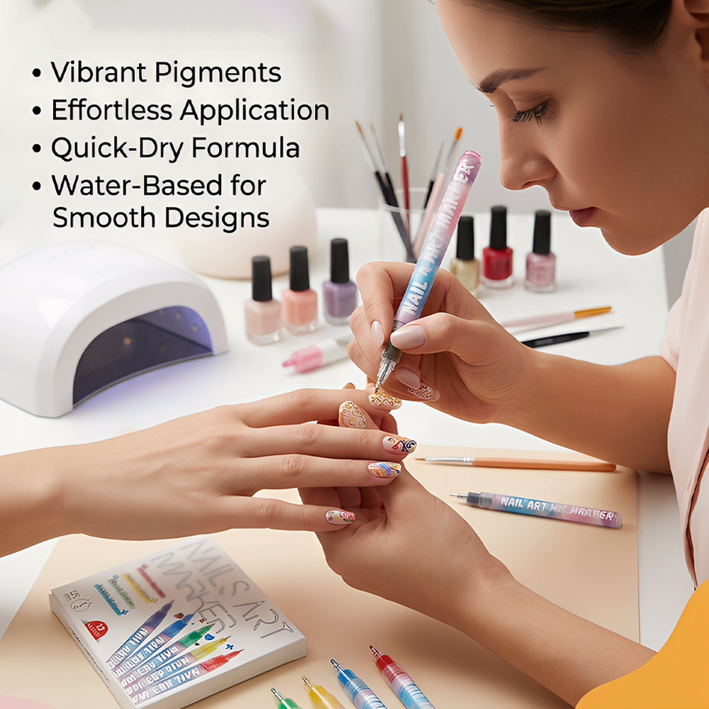 Cross-Border Popular Nail Art Graffiti Pen Set 0.5mm Ultra-Fine Drawing Pens DIY Nail Outlining Dotting Flower Line Drawing Pens