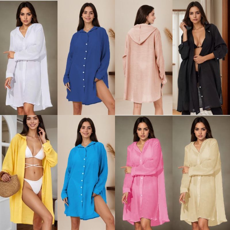 Wholesale European and American Hat Shirt Beach Blouse Sexy Casual Sunscreen Shirt Bikini Swimsuit Blouse Cross Border