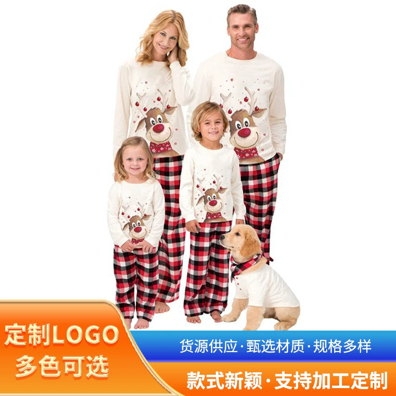 Осенне-зимние новые европейские и американские пижамы для родителей и детей с принтом лося Украшение дома сына Рождественское домашнее платье костюм с длинным рукавом