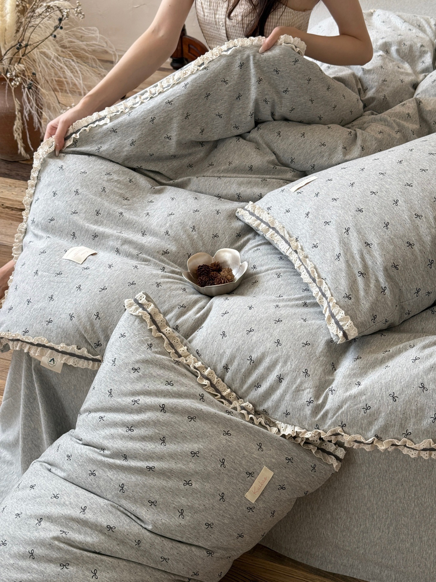 Nordycka pościel z dzianiny bawełnianej w stylu boho vintage_voghion.com