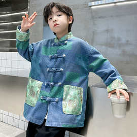 男童汉服2025春秋装男孩中国风牛仔外套儿童国学服唐装新中式礼服
