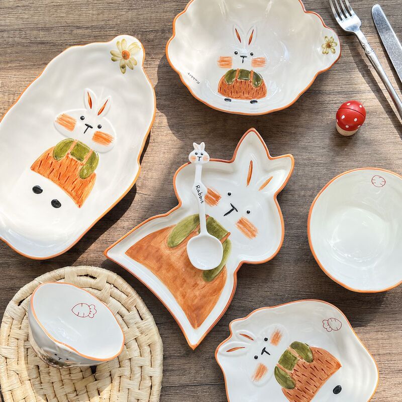 Cute Peter Rabbit Ceramic Tableware Handmade Rice Bowl Soup Noodle Plate Home Breakfast Dish Plate Snack Plate Ceramic Set Cute Peter Rabbit Ceramic Tableware Handmade Rice Bowl Soup Noodle Plate Home Breakfast Dish Plate Snack Plate Ceramic Set
