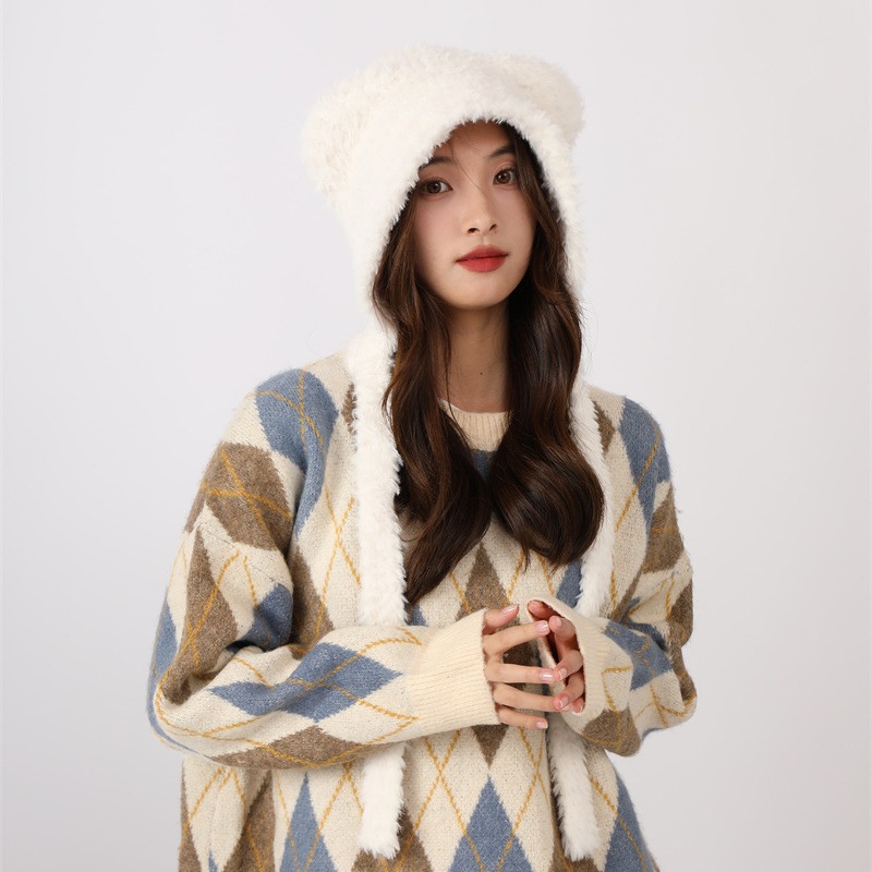 Φθινόπωρο και Χειμώνας Χαριτωμένη Μικρή Αρκούδα Λούτρινη Προστασία Αυτιών για Παιδική Κορεατική Έκδοση Ευέλικτη Ζεστασιά Διπλή Μπάλα Μαλλιών_voghion.com