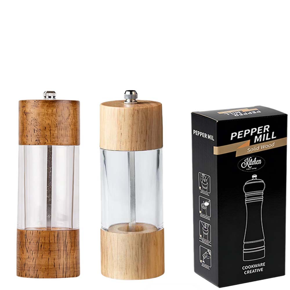 Molino de pimienta de madera núcleo cerámico manual acrílico polvo de pimienta sal marina molino multipropósito herramientas de cocina multipropósito para el hogar