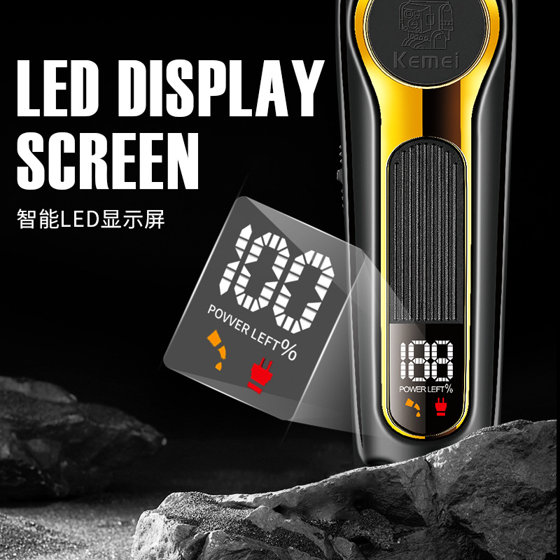 Kemei corte de pelo eléctrico profesional, salón de peluquería, cabeza de aceite, tijeras eléctricas domésticas, tijeras de corte de pelo DLC, pantalla digital.