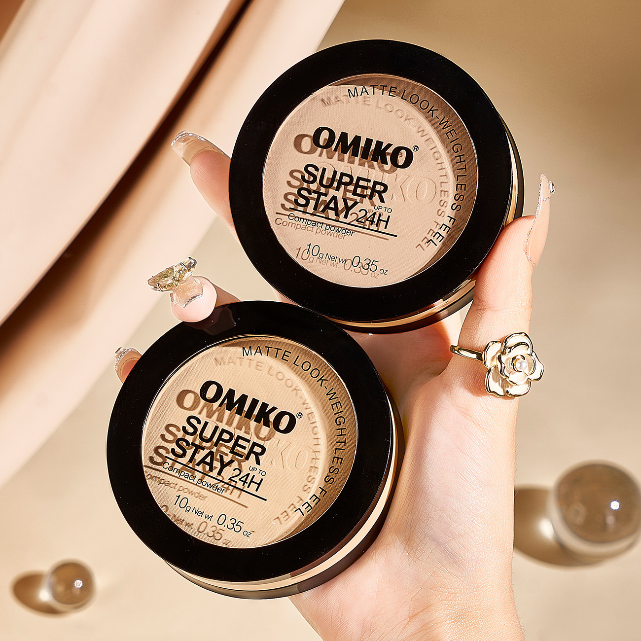 跨境專供 OMIKO粉餅保濕補水控油防水不脫妝遮瑕提亮膚色散粉批發