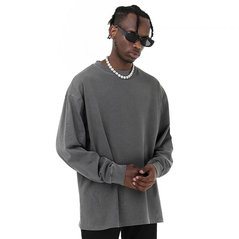 2025 Europa y América camiseta de manga larga hombre verano nuevo cuello redondo suelto superdimensionado americano retro in tide chaqueta