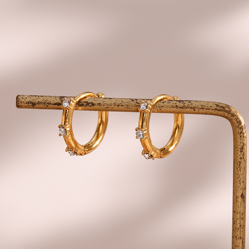 Fashion Round Stainless Steel Plating Inlay Zircon Hoop Earrings 1 Pair