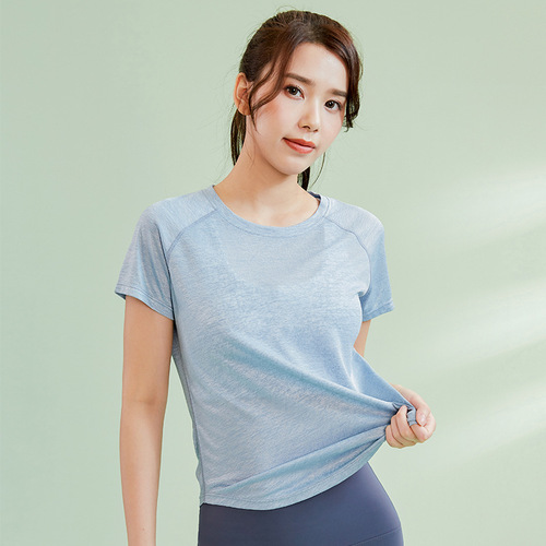 Yoga top for women, summer running sports training short sleeve sexy loose slimming mesh beautiful back fitness T-shirt